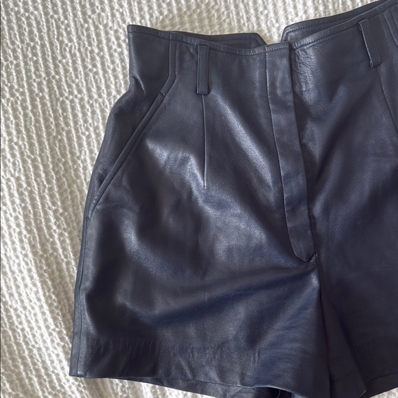 Dior Navy Blue High Waist Tailored Leather Shorts - Picture 3 of 10